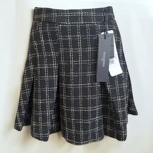 PEACEBIRD Plaid Schoolgirl Skirt Black and Ivory Tweed Mini Skater Women’s Small